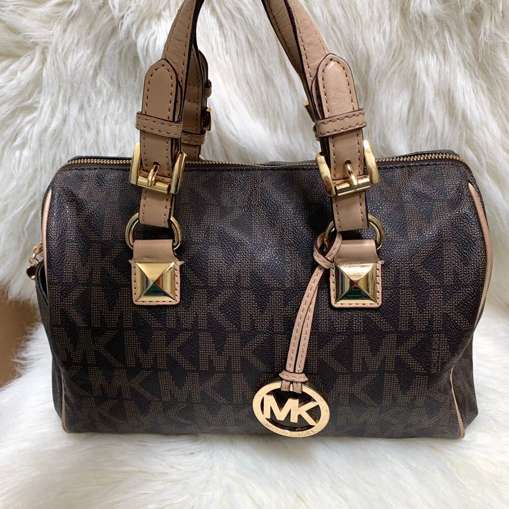 MICHAEL KORS Vintage Brown Coated Canvas Signature GRAYSON Satchel